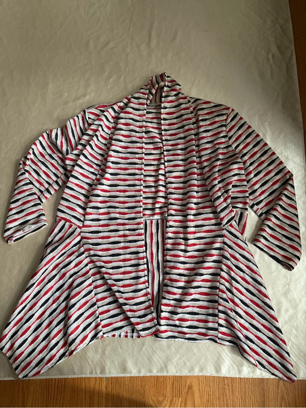 Women’s Jones Studio Striped Open Front Cardigan Sweater XL Red/White/Black